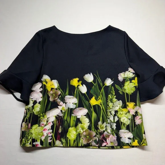 Victoria Beckham Target Floral Crop Blouse Black Garden Print Top S Statement - Picture 5 of 9